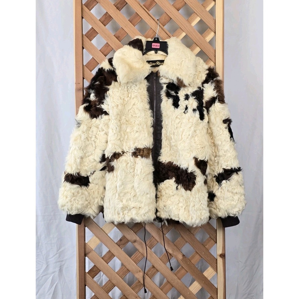 Vtg 1970s Dino Ricco Genuine Rabbit Fur Lambskin Bomber Jacket Coat Size M